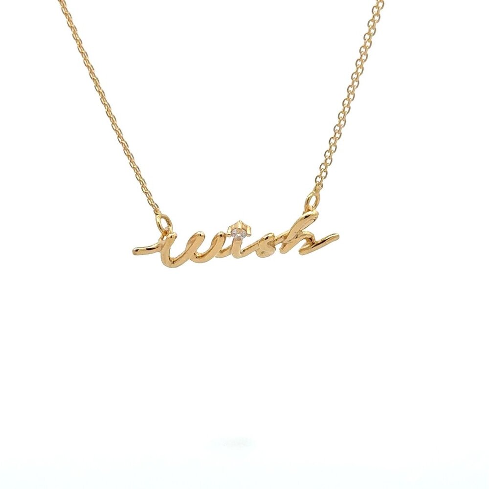18K Gold Necklace Chain Wish Cubic Zirconia 17 inches 1 inch extension 2.43 gram